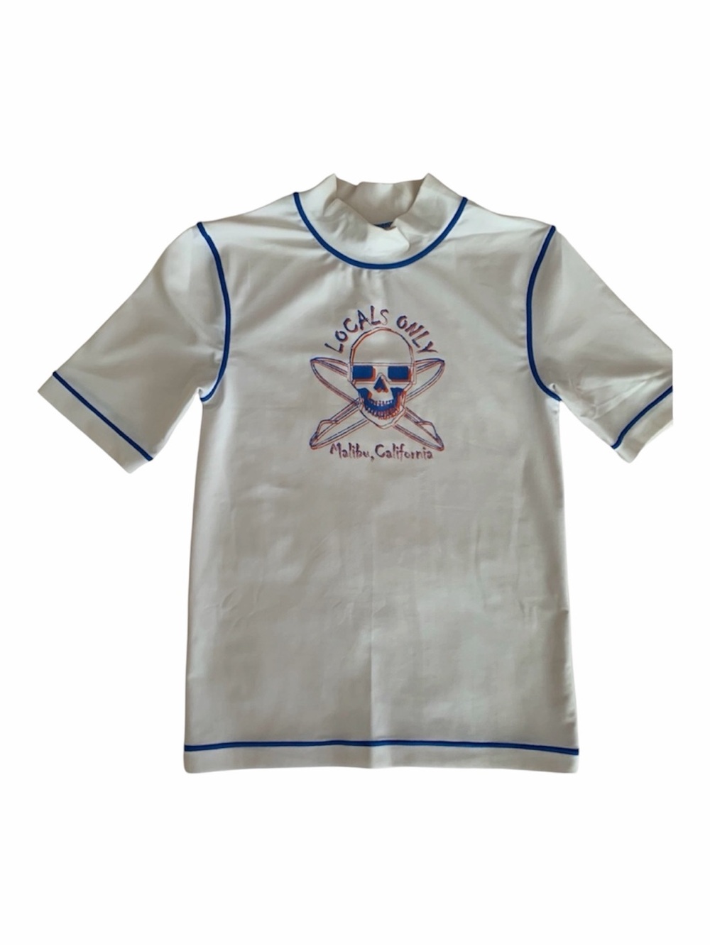 Cherokee Skeleton Rash Guard Boy M 8/10 White Swim Shirt Mock Neck Short Sleeves